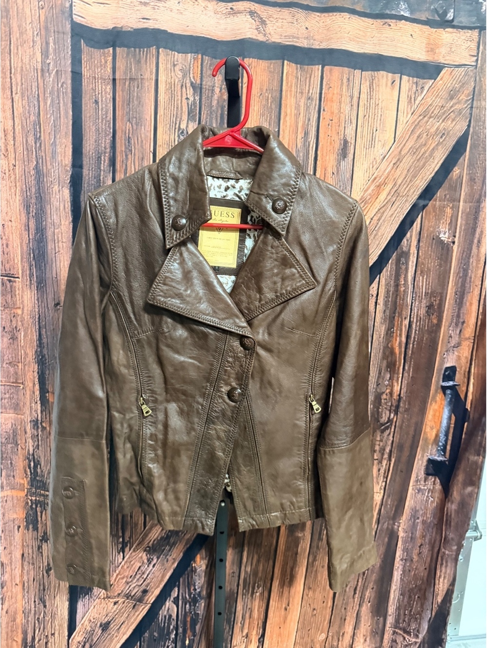 Guess Brown Genuine Leather Jacket Small